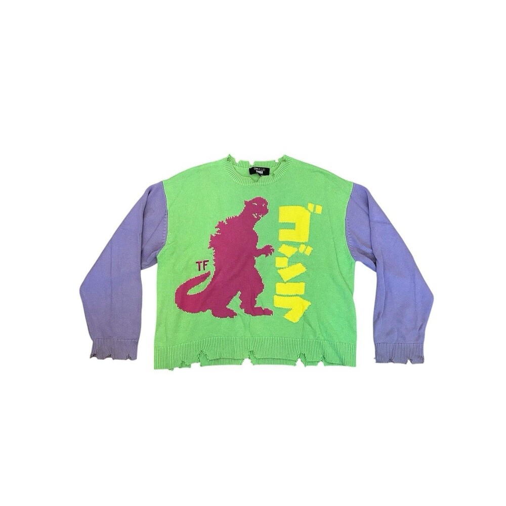 Godzilla X Teddy Fresh Distressed Color Block Sweater XL
